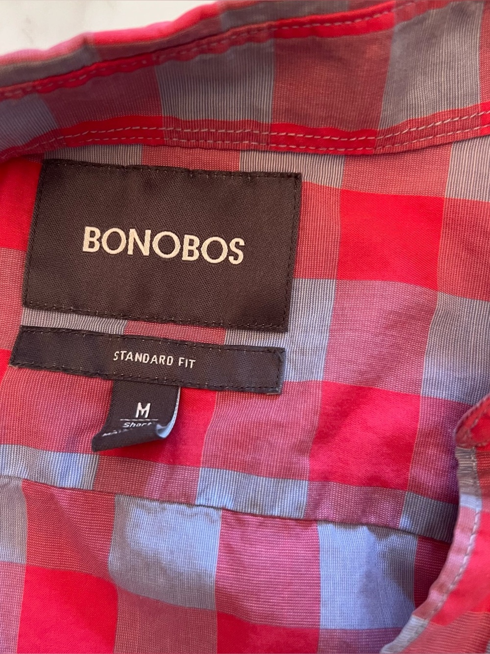 Men's Bonobos Short-Sleeve Check Button-Down Shirt - Pink & Light Blue, Size Med - Picture 3 of 6